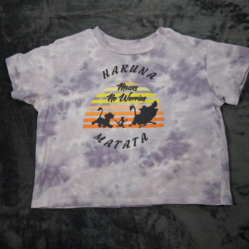 Disney The Lion King T-Shirt Girls Medium 7-9 Purple Tie Dye Hakuna Matata Crop